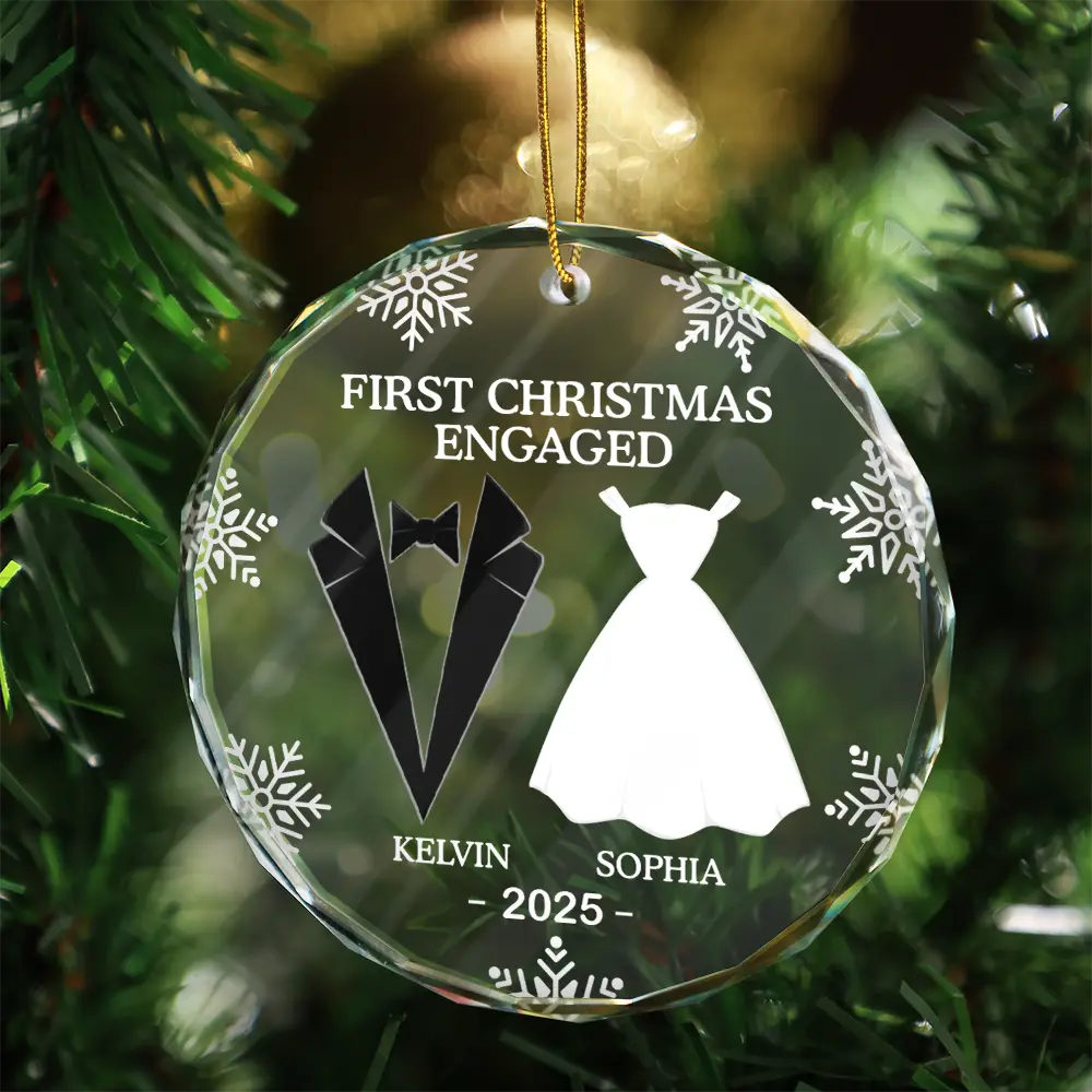 First Christmas As Married Couples - Personalized Heart Shaped Glass Ornament - Image 4