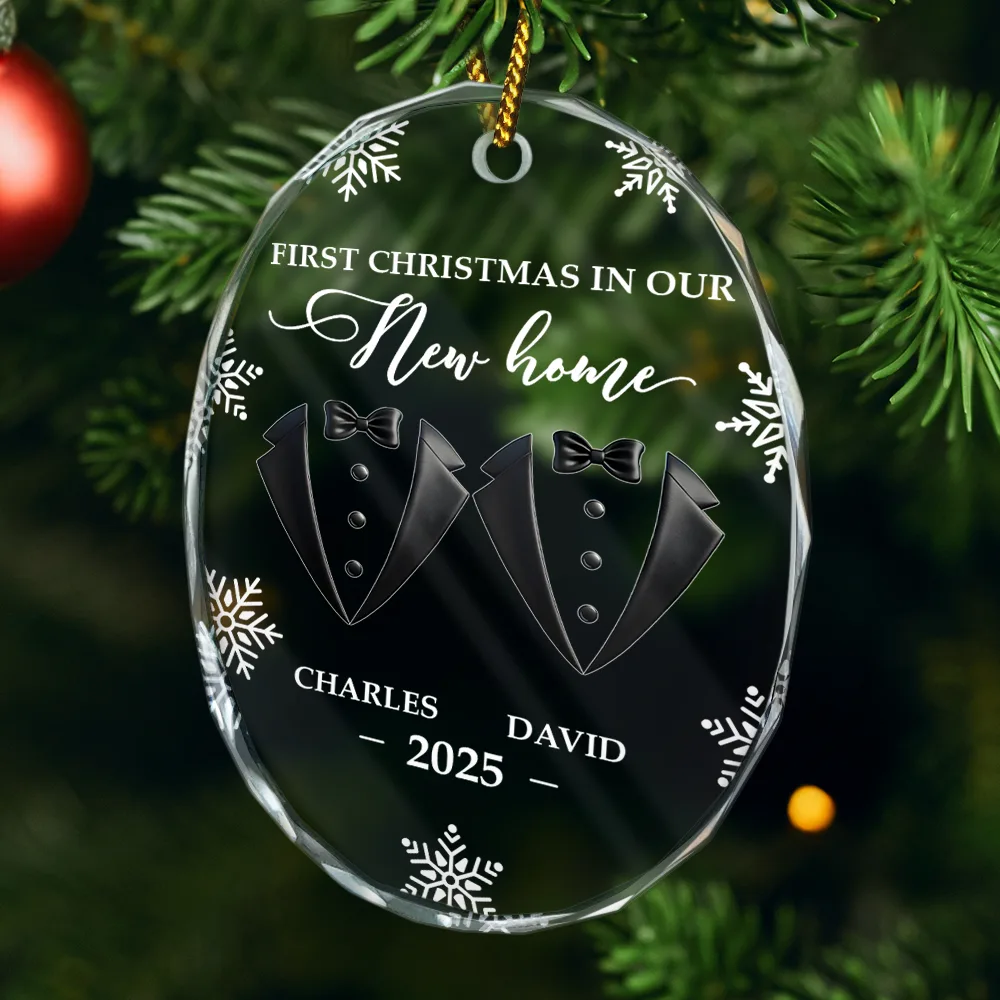 First Christmas As Married Couples - Personalized Oval Glass Ornament - Image 4