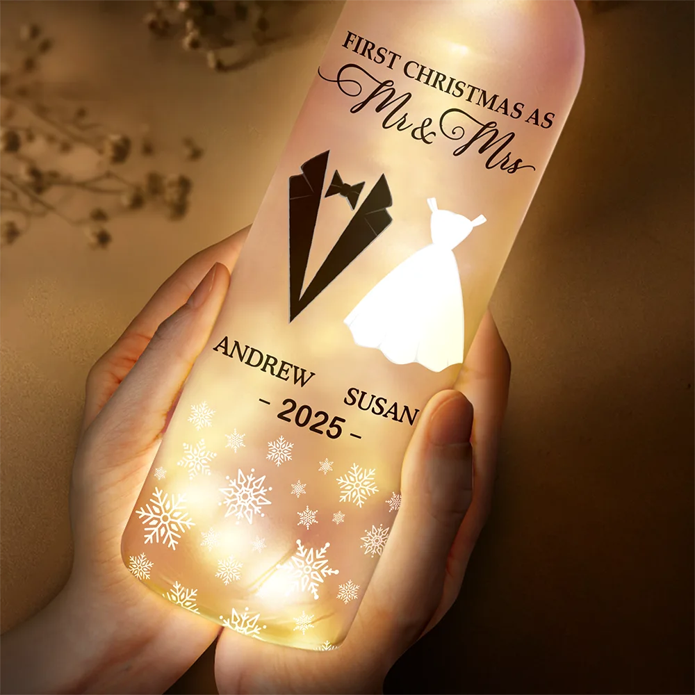First Christmas As Married - Personalized Bottle Light - Image 3