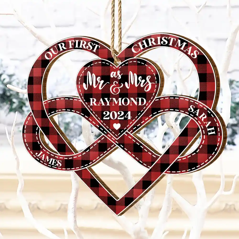 First Christmas As Mr & Mrs - Gift For Couples - Personalized Wooden Cutout Ornament - Image 4