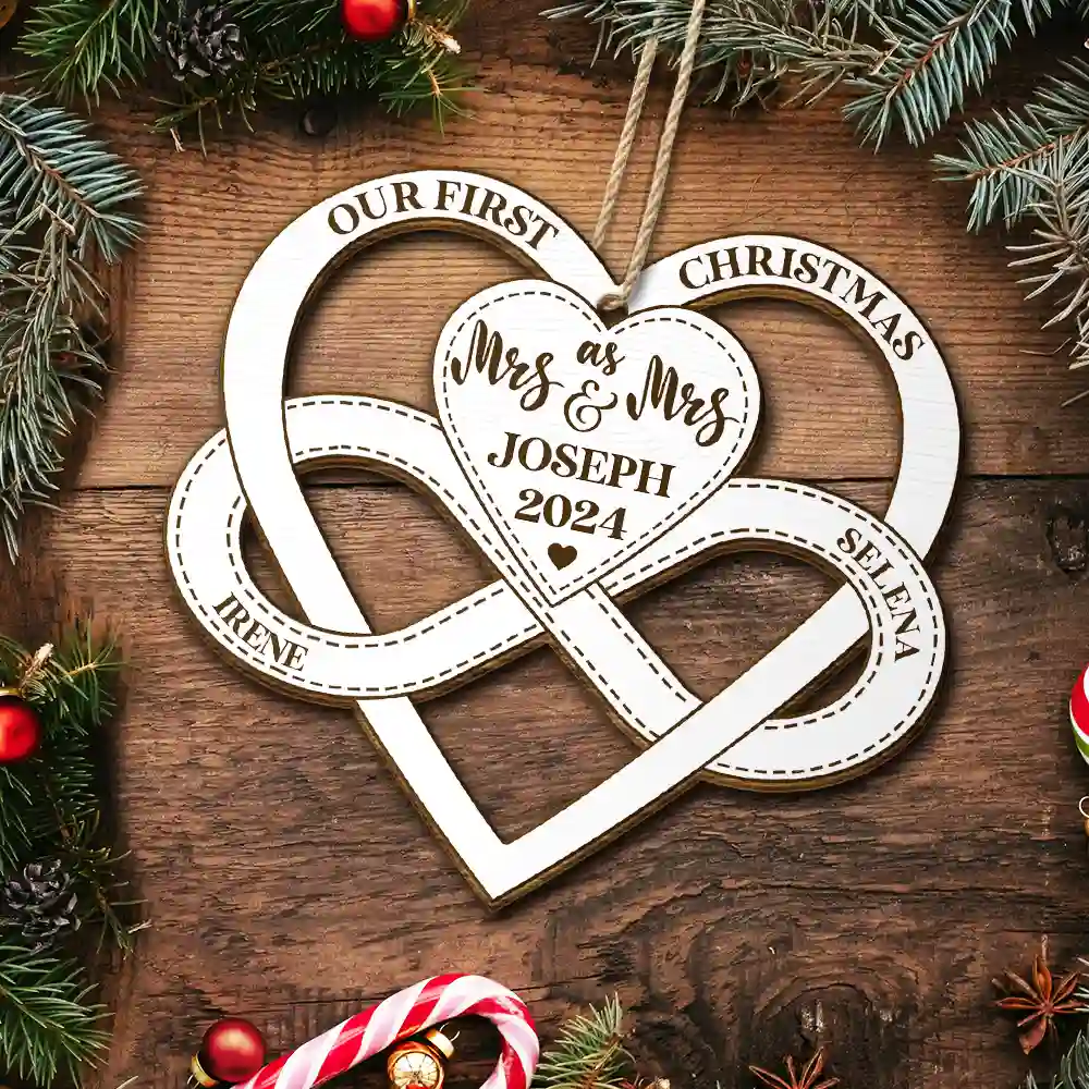 First Christmas As Mr & Mrs - Gift For Couples - Personalized Wooden Cutout Ornament - Image 5