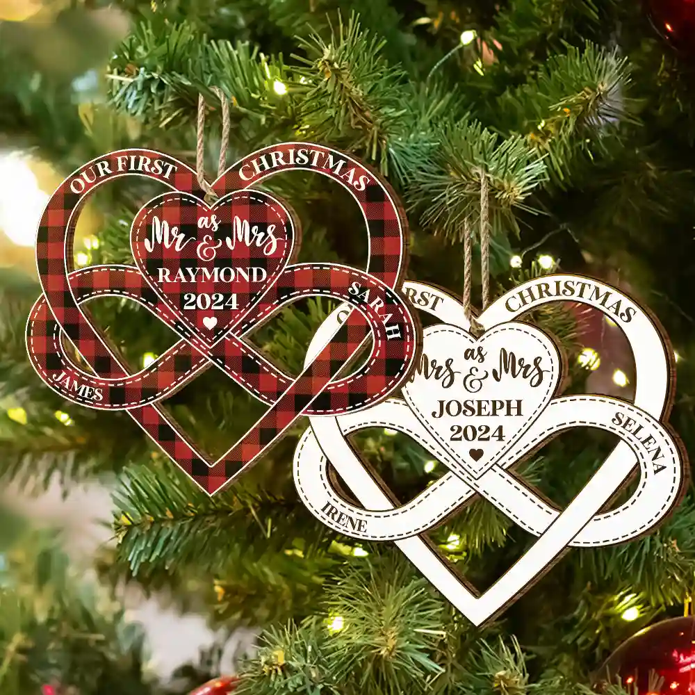 First Christmas As Mr & Mrs - Gift For Couples - Personalized Wooden Cutout Ornament - Image 6