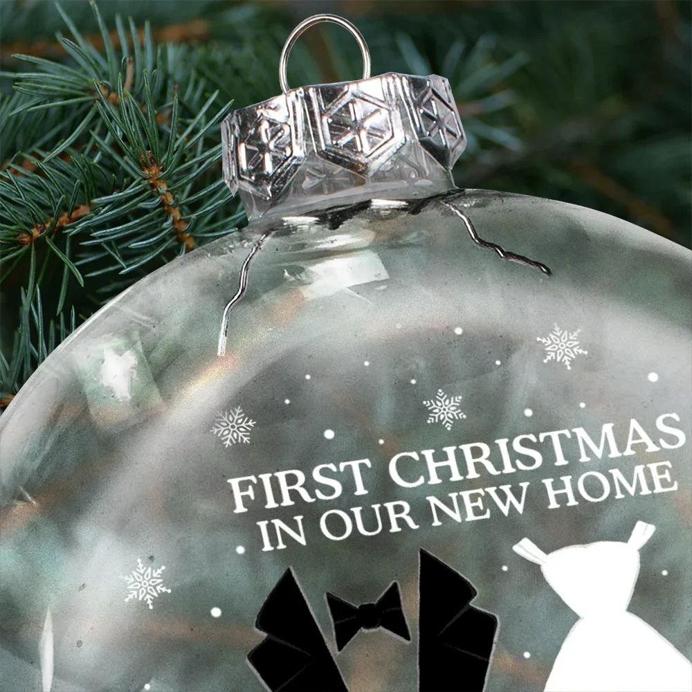 First Christmas As Mr & Mrs Married Couples - Personalized Clear Flat Ball Ornament - Image 4
