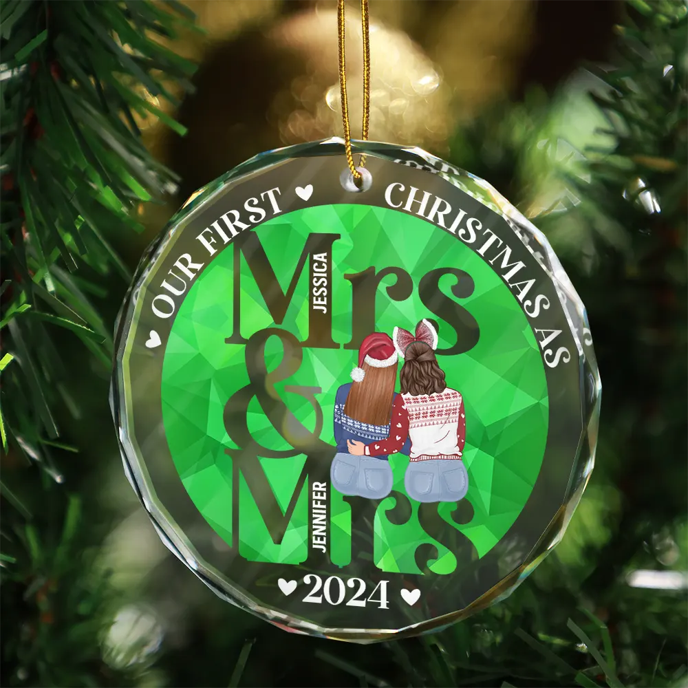 First Christmas As Mr Mrs - Personalized Circle Glass Ornament - Image 3