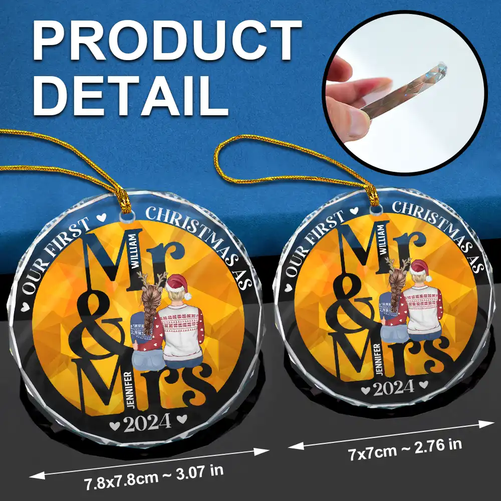 First Christmas As Mr Mrs - Personalized Circle Glass Ornament - Image 6