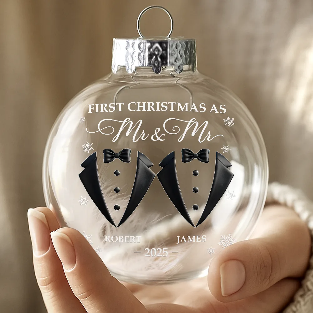 First Christmas As Mr & Mrs - Personalized Glass Bauble Ornament - Image 3
