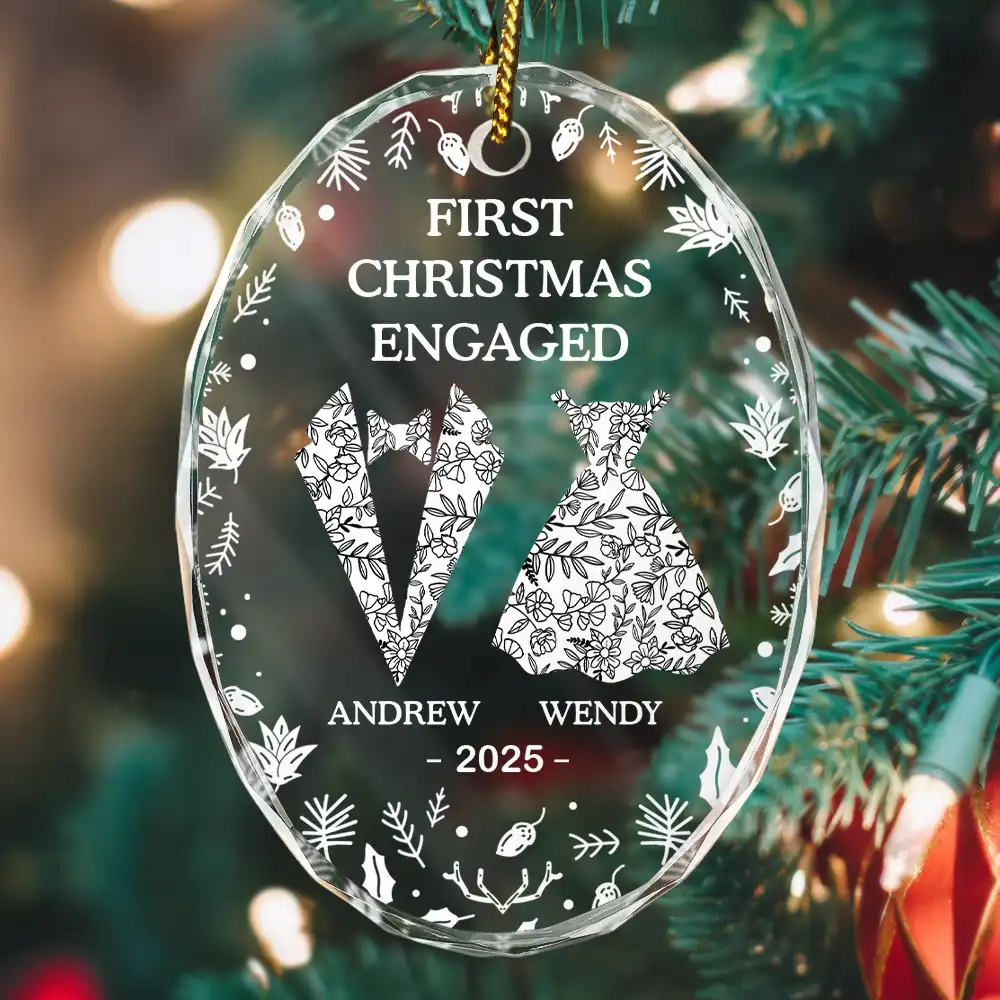 First Christmas As Mr & Mrs - Personalized Oval Glass Ornament - Image 2