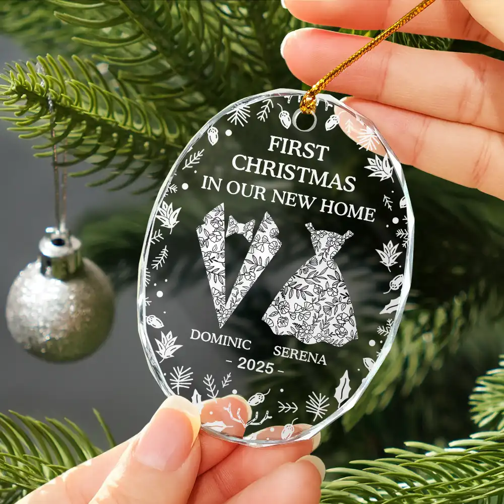 First Christmas As Mr & Mrs - Personalized Oval Glass Ornament - Image 3