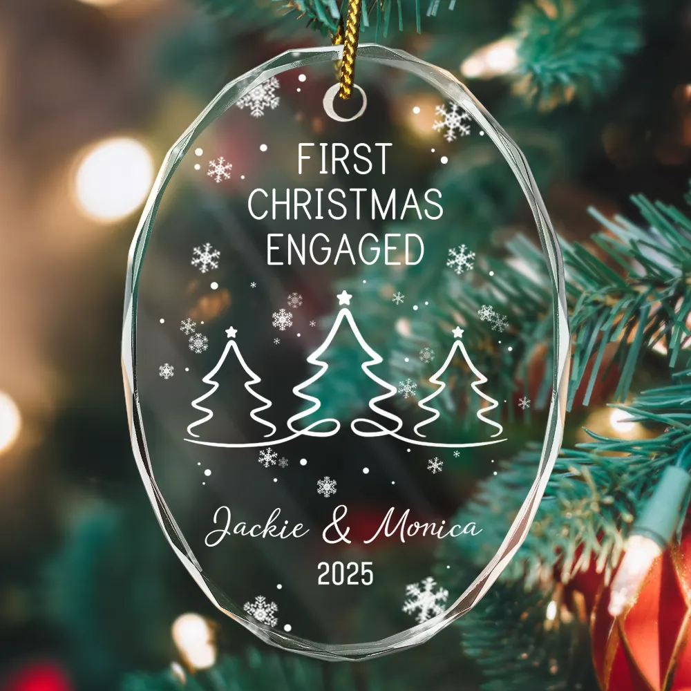 First Christmas As Mr & Mrs Pine Tree - Personalized Oval Glass Ornament - Image 2