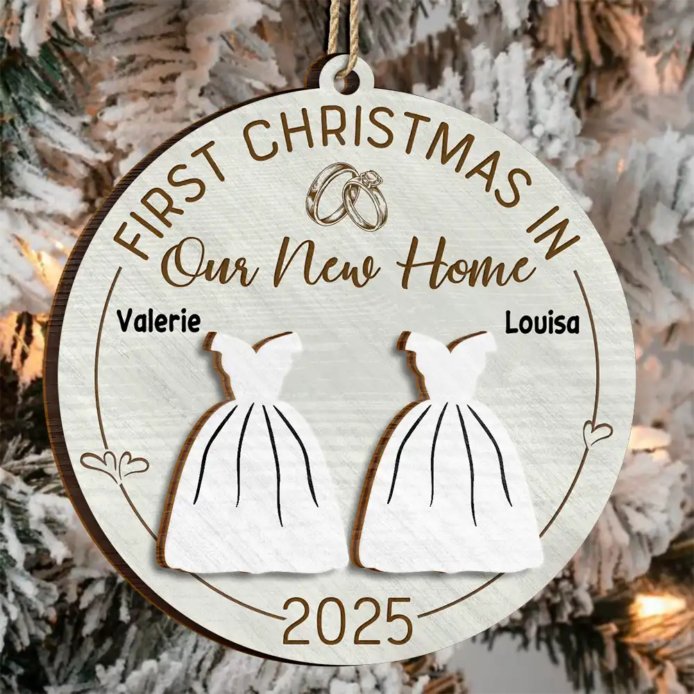 First Christmas As Mr & Mrs Wedding Couples - Personalized 2-Layered Wooden Ornament - Image 3