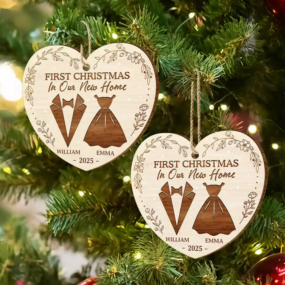 First Christmas As Mr & Mrs Wedding Couples - Personalized Custom Shaped Wooden Ornament - Image 6