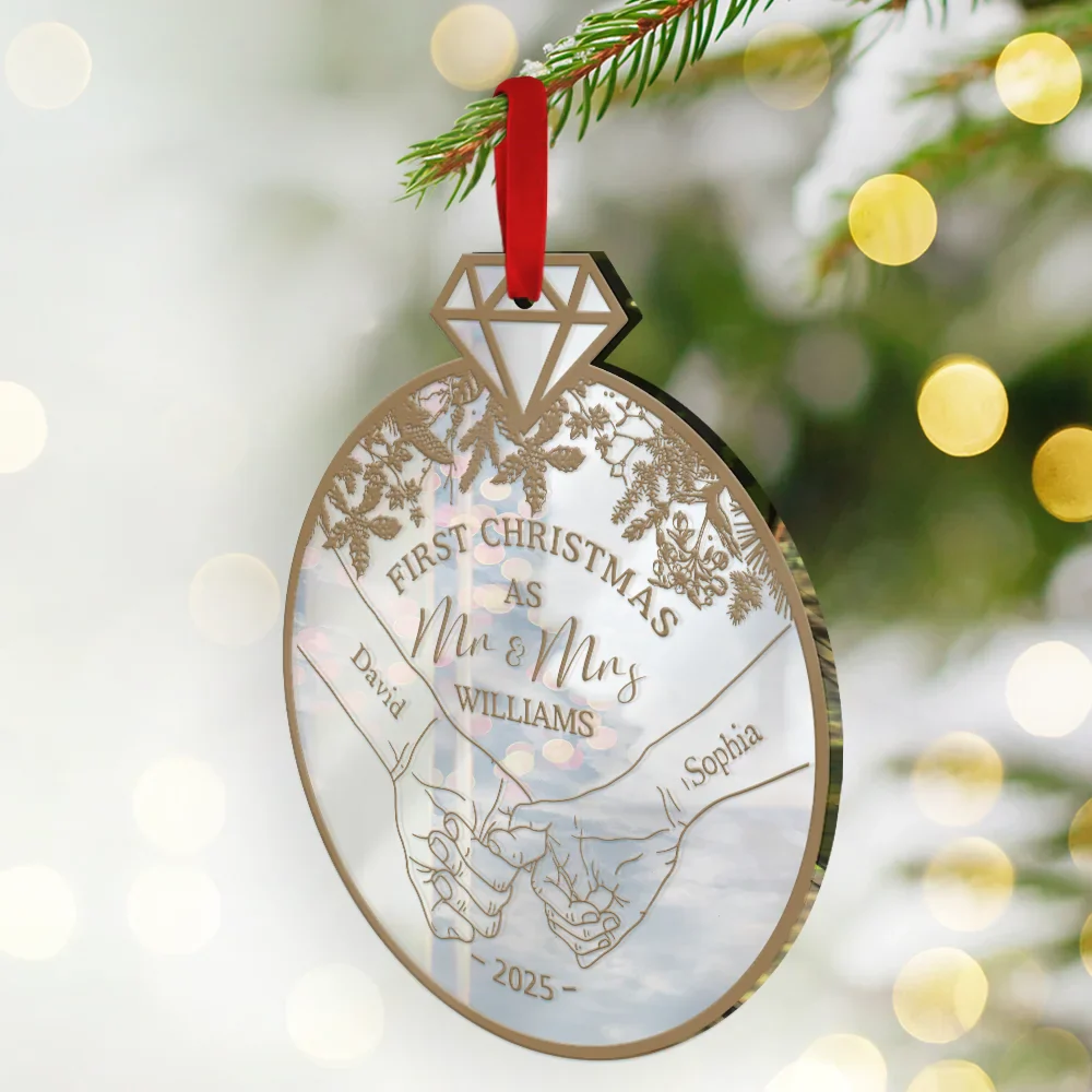 First Christmas As - Personalized Custom Shaped Mirror Ornament - Image 2