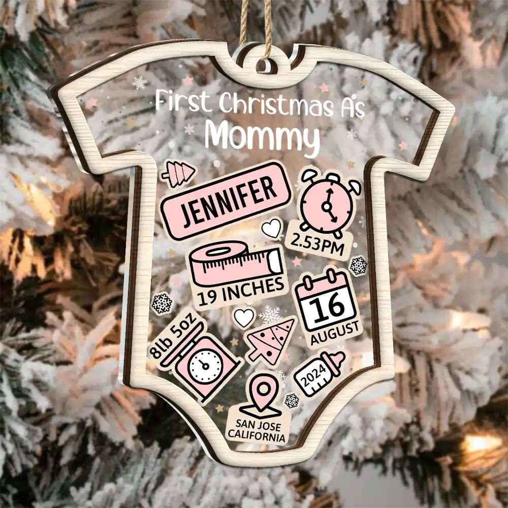 First Christmas Baby New Dad & Mom - Personalized 2-Layered Mix Ornament - Image 3
