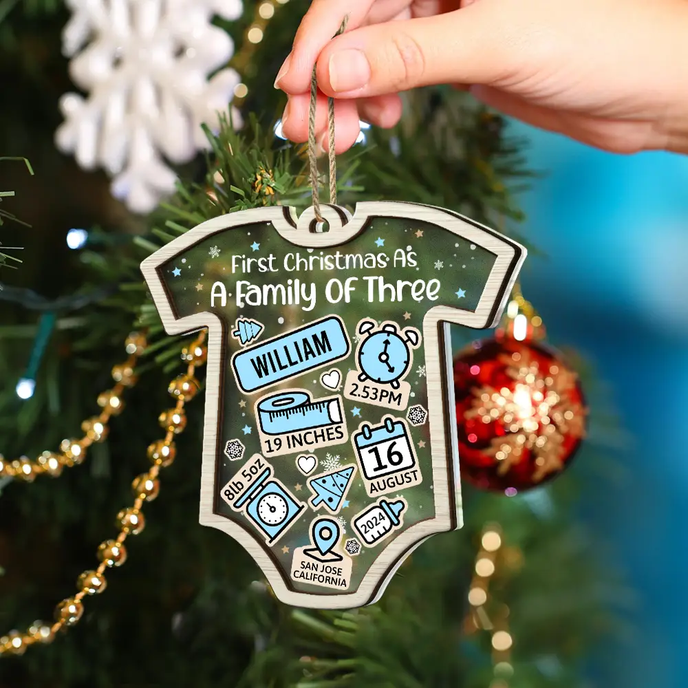 First Christmas Baby New Dad & Mom - Personalized 2-Layered Mix Ornament - Image 4