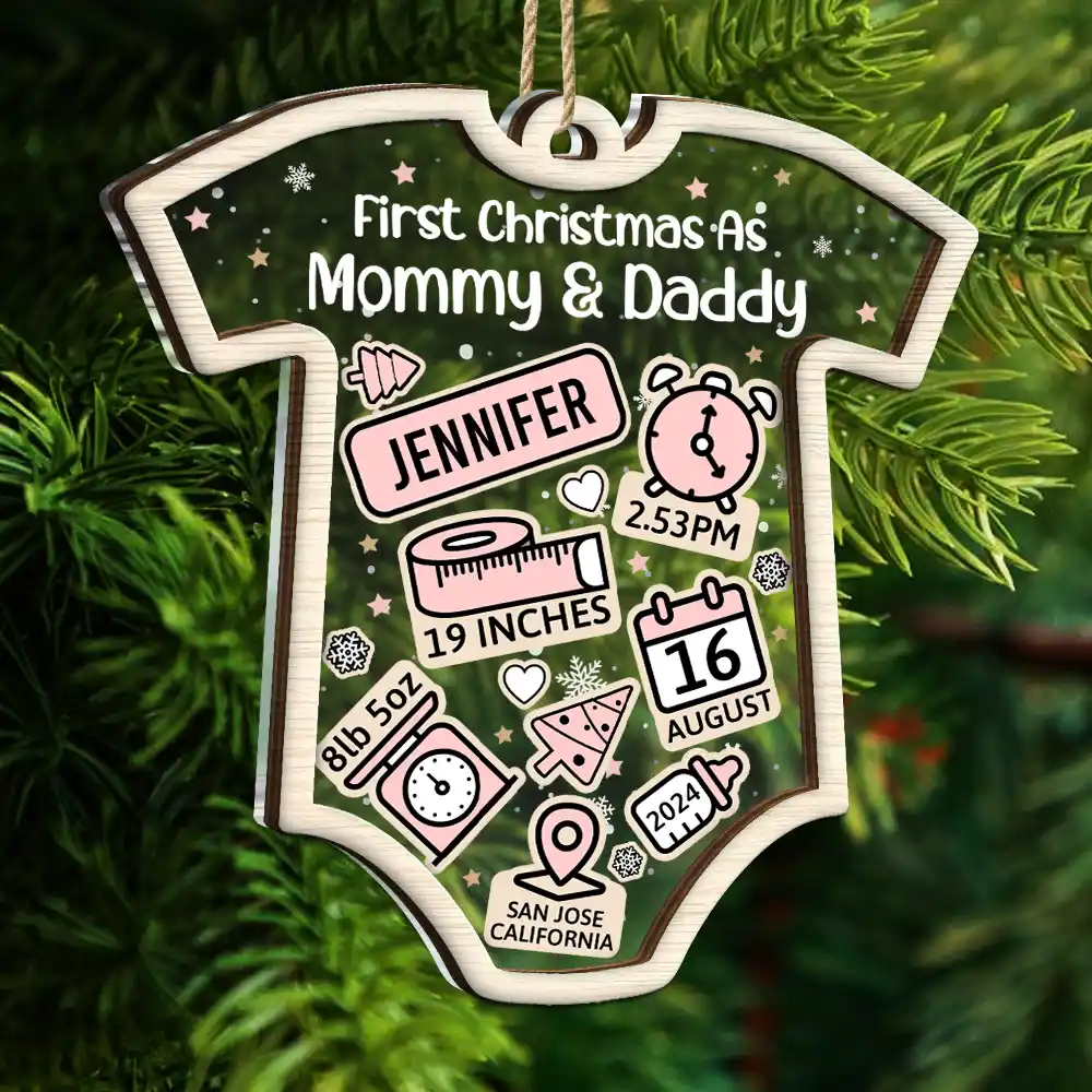 First Christmas Baby New Dad & Mom - Personalized 2-Layered Mix Ornament - Image 5