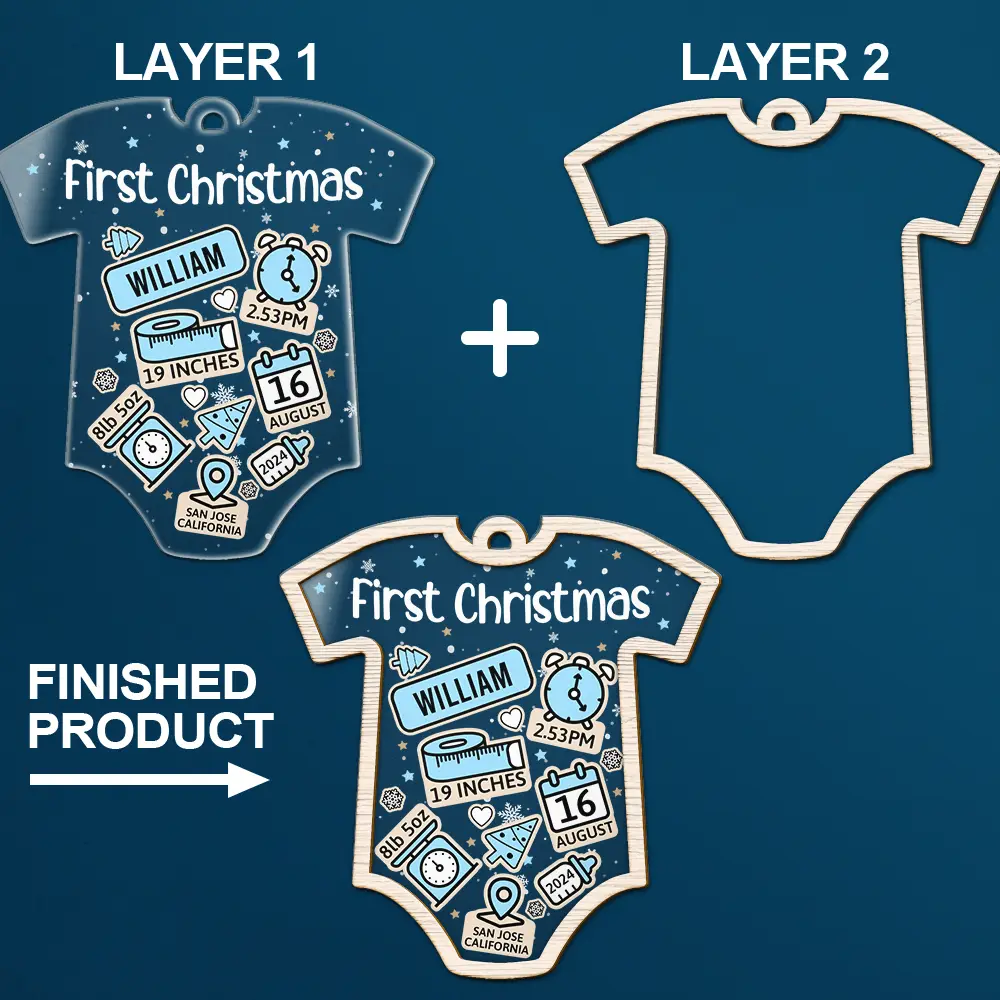 First Christmas Baby New Dad & Mom - Personalized 2-Layered Mix Ornament - Image 6