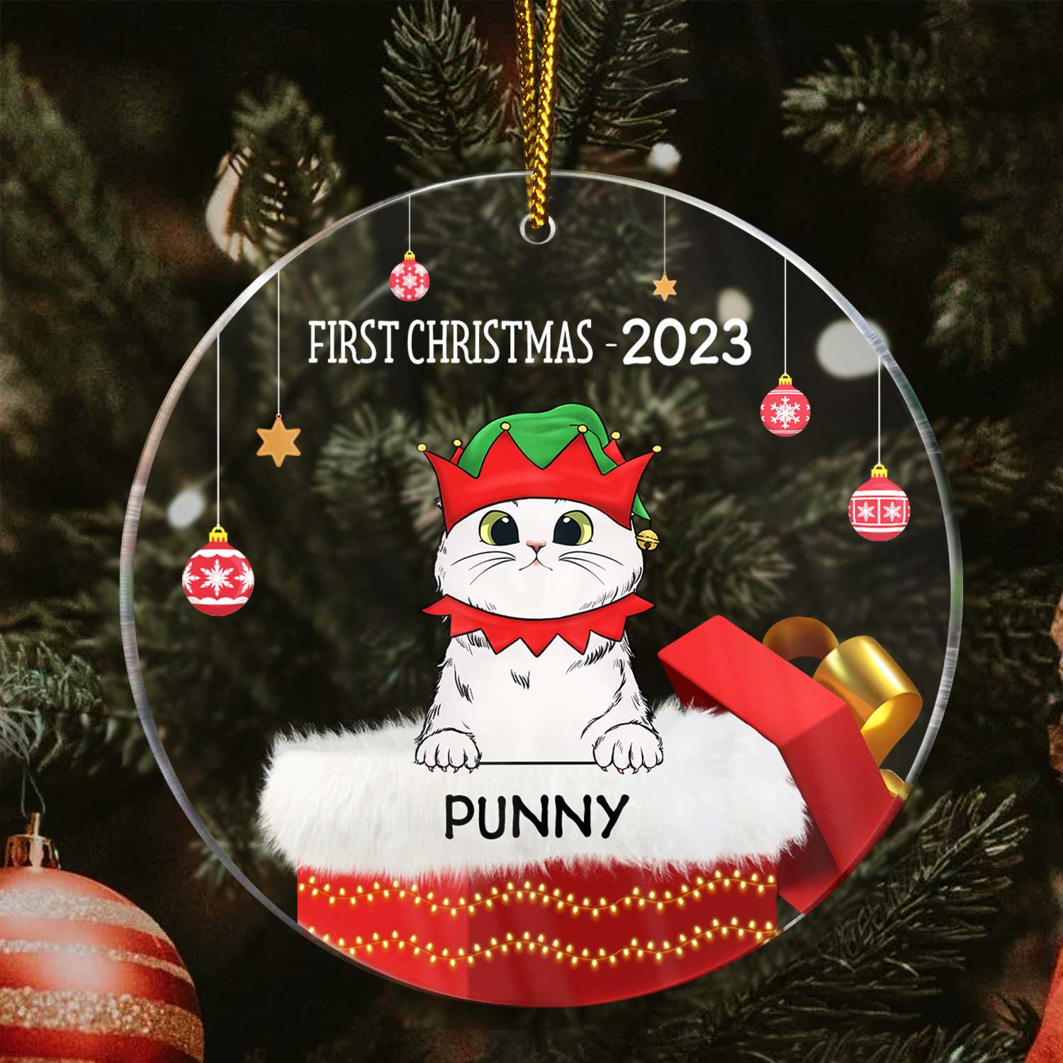 First Christmas - Christmas Gift For Family - Personalized Circle Acrylic Ornament - Image 3
