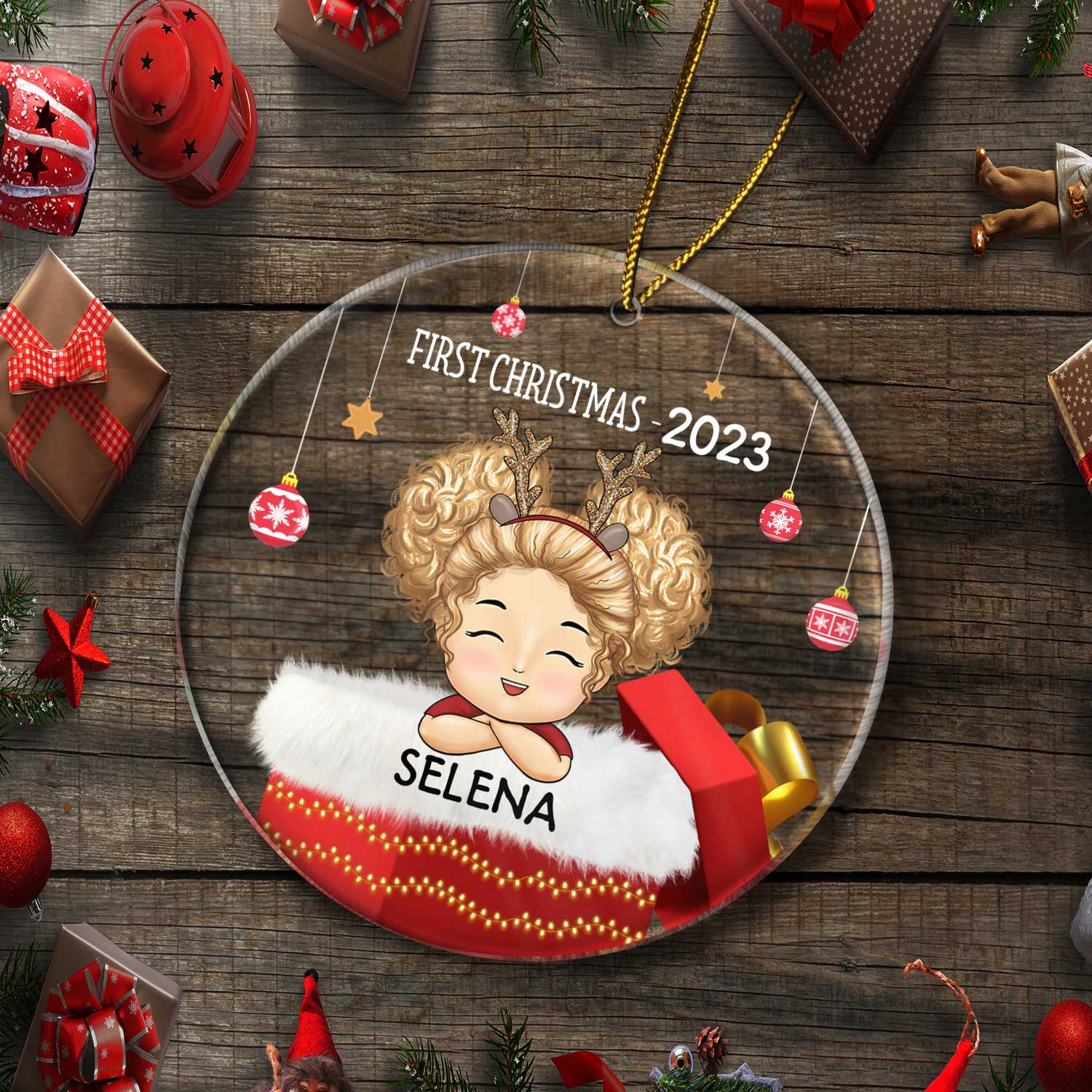 First Christmas - Christmas Gift For Family - Personalized Circle Acrylic Ornament - Image 5