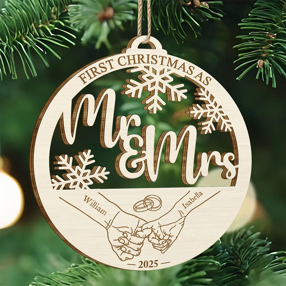 First Christmas Couple Holding Hands - Personalized Custom Shaped Wooden Ornament