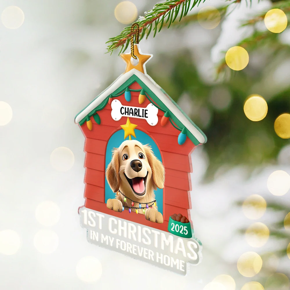 First Christmas In My Forever Dog House - Personalized Custom Shaped Acrylic Ornament - Image 2