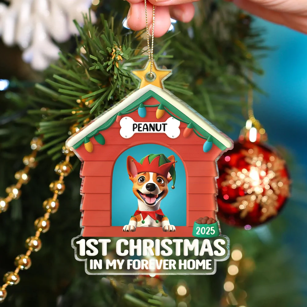 First Christmas In My Forever Dog House - Personalized Custom Shaped Acrylic Ornament - Image 4