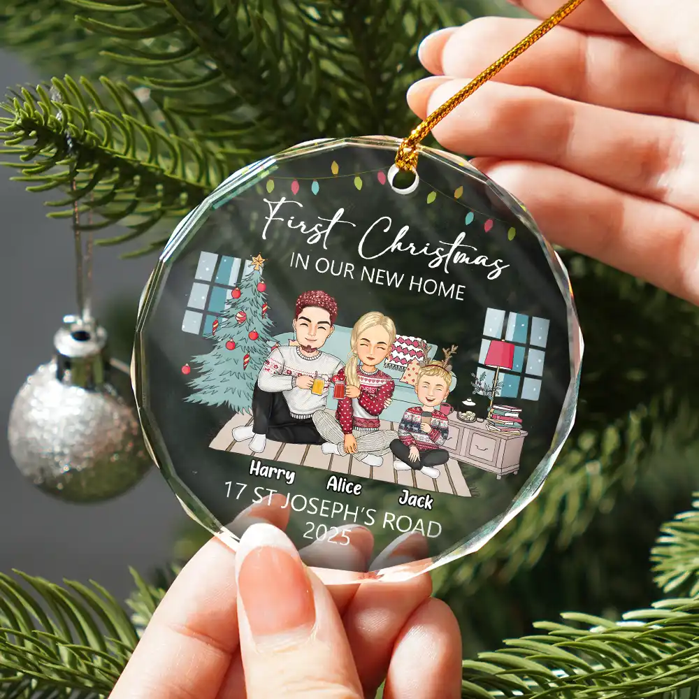 First Christmas In New Home - Personalized Circle Glass Ornament - Image 2