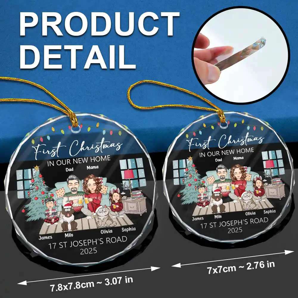 First Christmas In New Home - Personalized Circle Glass Ornament - Image 6