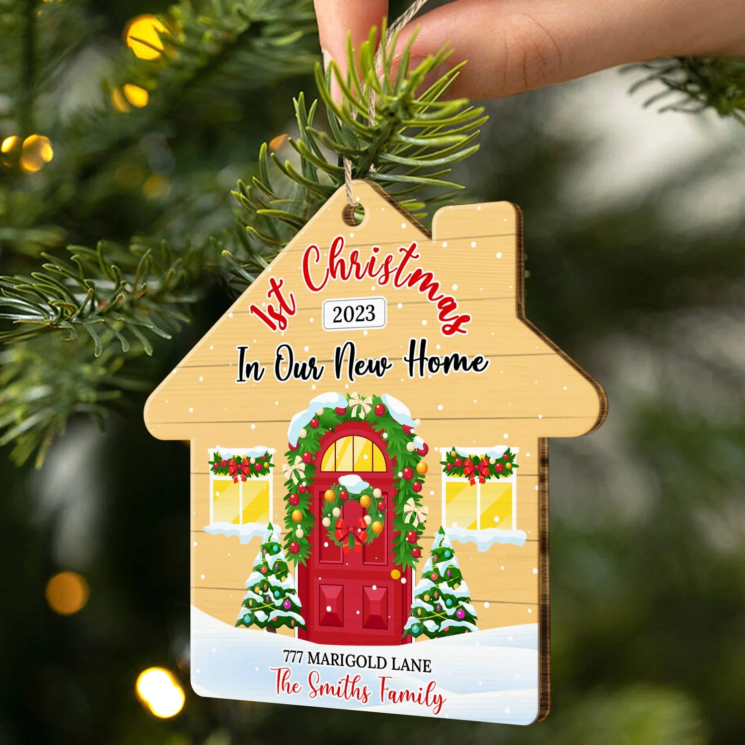First Christmas In Our New Home - Christmas, Gift For Couple, Family - Personalized Custom Shaped Wooden Ornament - Image 2