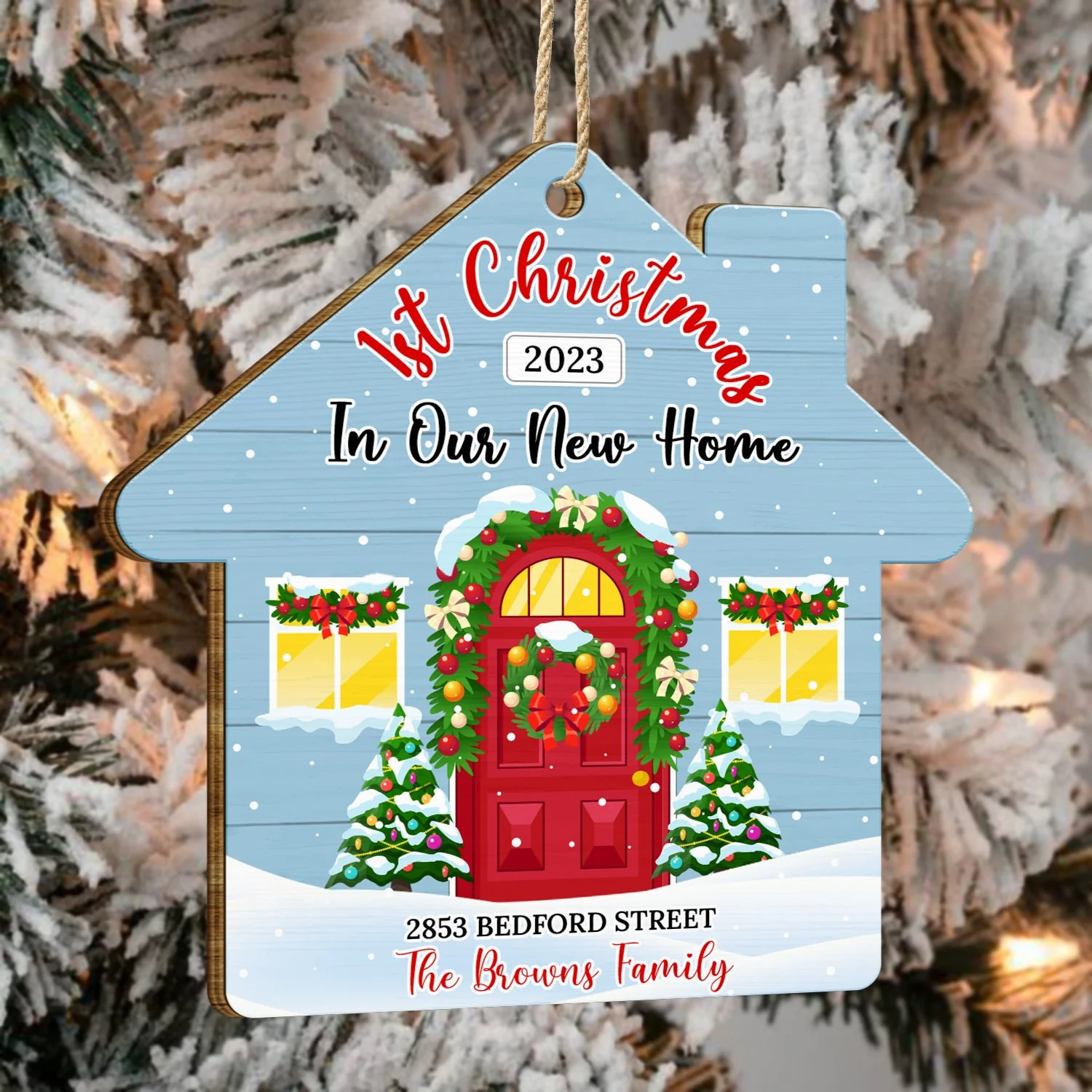 First Christmas In Our New Home - Christmas, Gift For Couple, Family - Personalized Custom Shaped Wooden Ornament - Image 4
