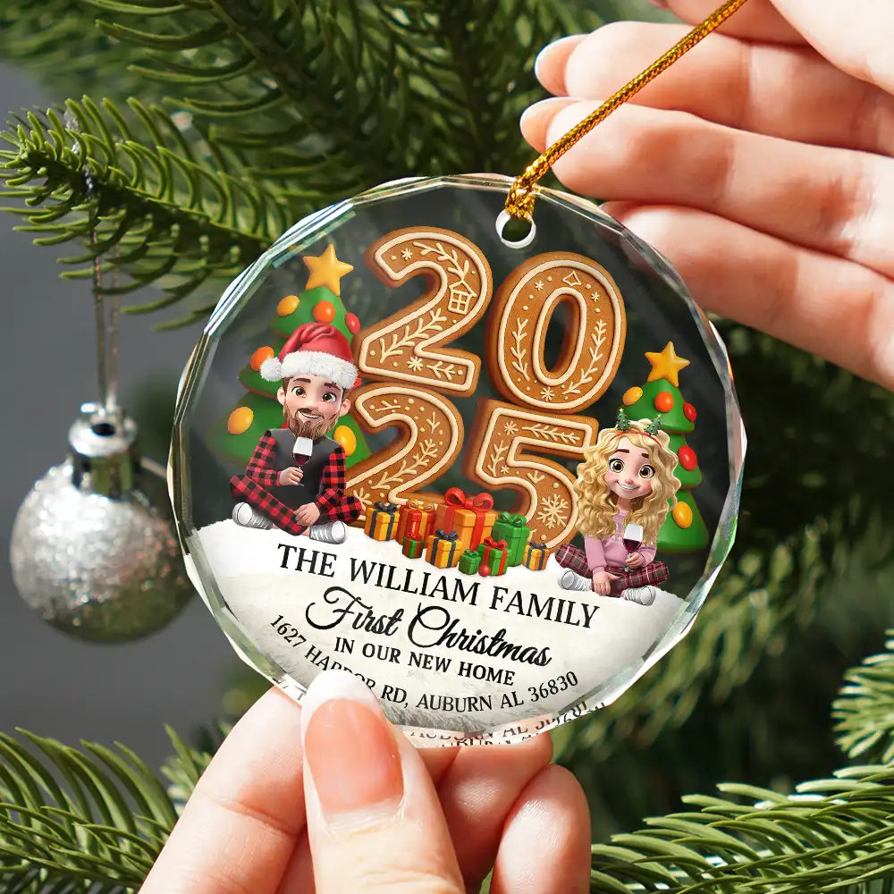 First Christmas In Our New Home Family Version - Personalized Circle Glass Ornament - Image 2