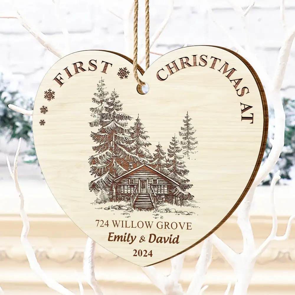 First Christmas In Our New Home - Personalized Custom Shaped Wooden Ornament - Image 4