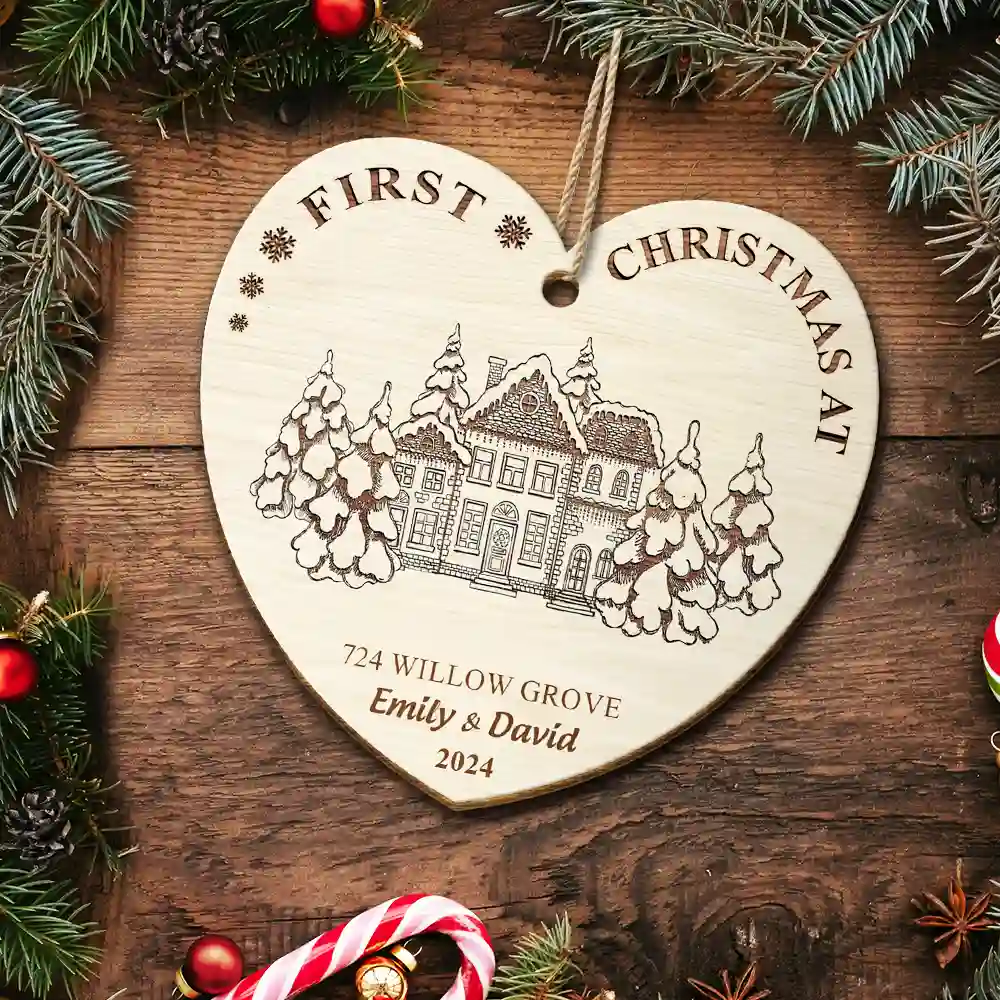First Christmas In Our New Home - Personalized Custom Shaped Wooden Ornament - Image 5