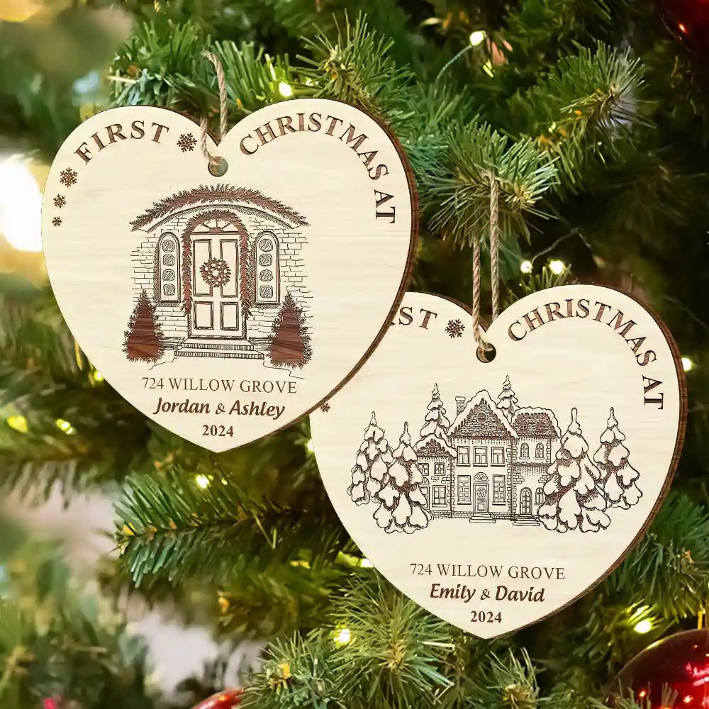 First Christmas In Our New Home - Personalized Custom Shaped Wooden Ornament - Image 6