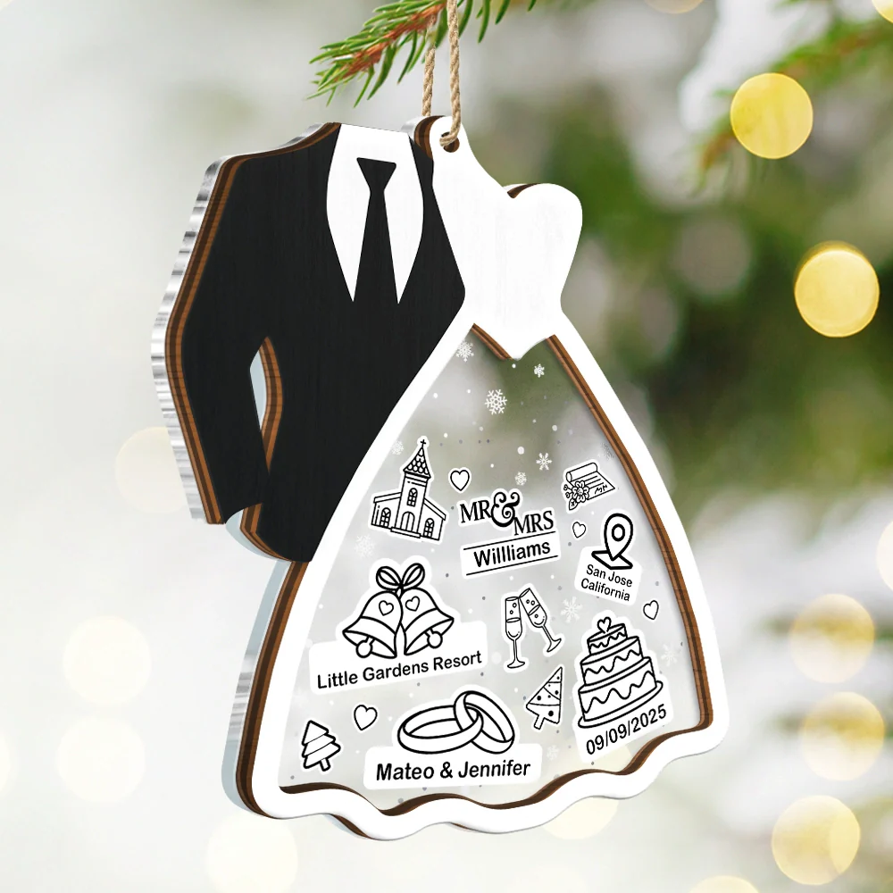 First Christmas Ornament Couple Bride & Groom - Personalized 2-Layered Mix Ornament - Image 2