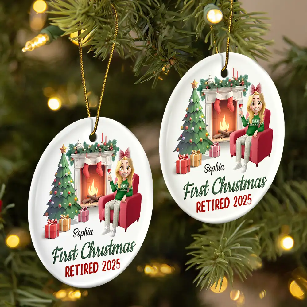 First Christmas Retired - Personalized Circle Ceramic Ornament - Image 2
