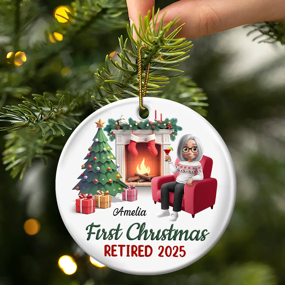 First Christmas Retired - Personalized Circle Ceramic Ornament - Image 3