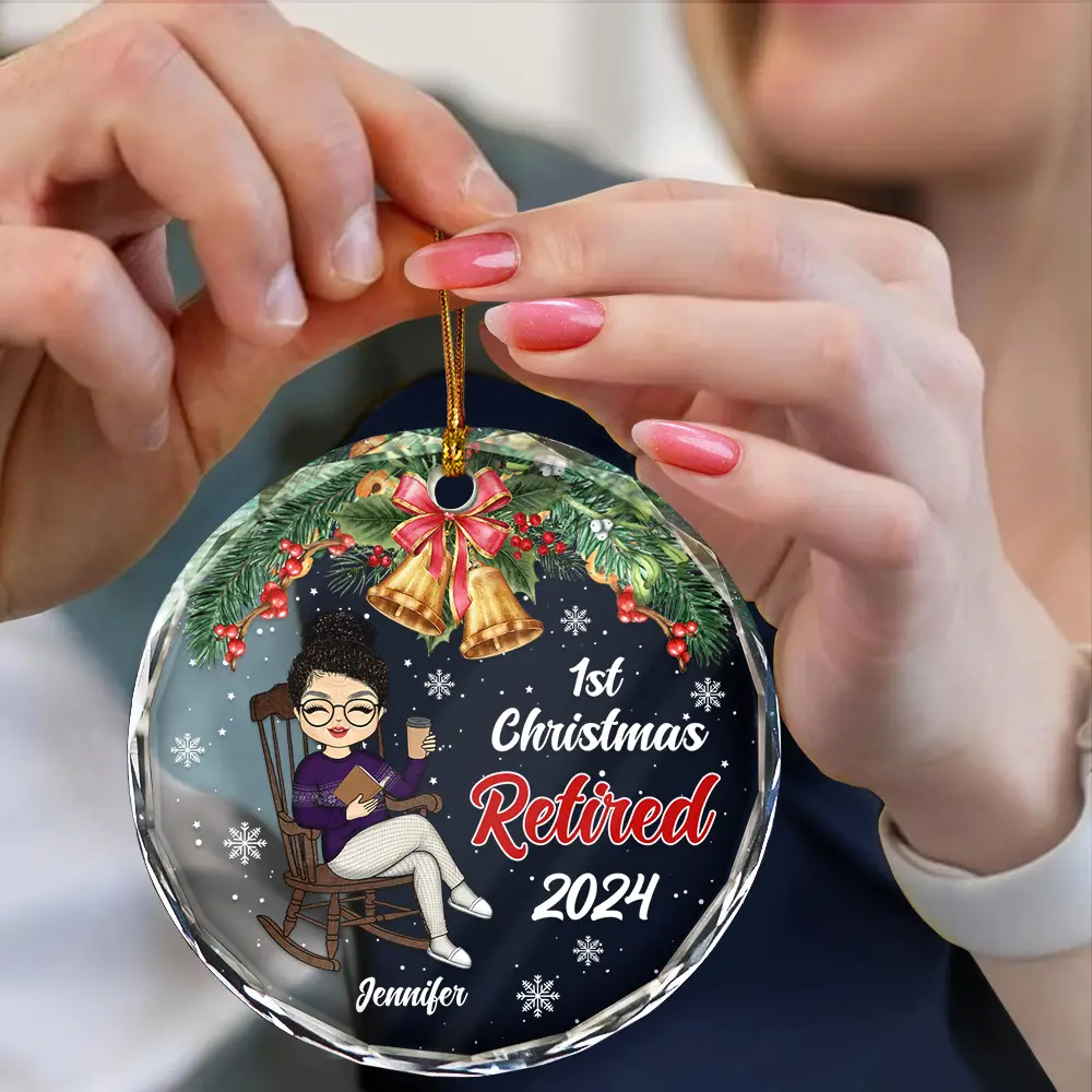 First Christmas Retired - Personalized Circle Glass Ornament - Image 4