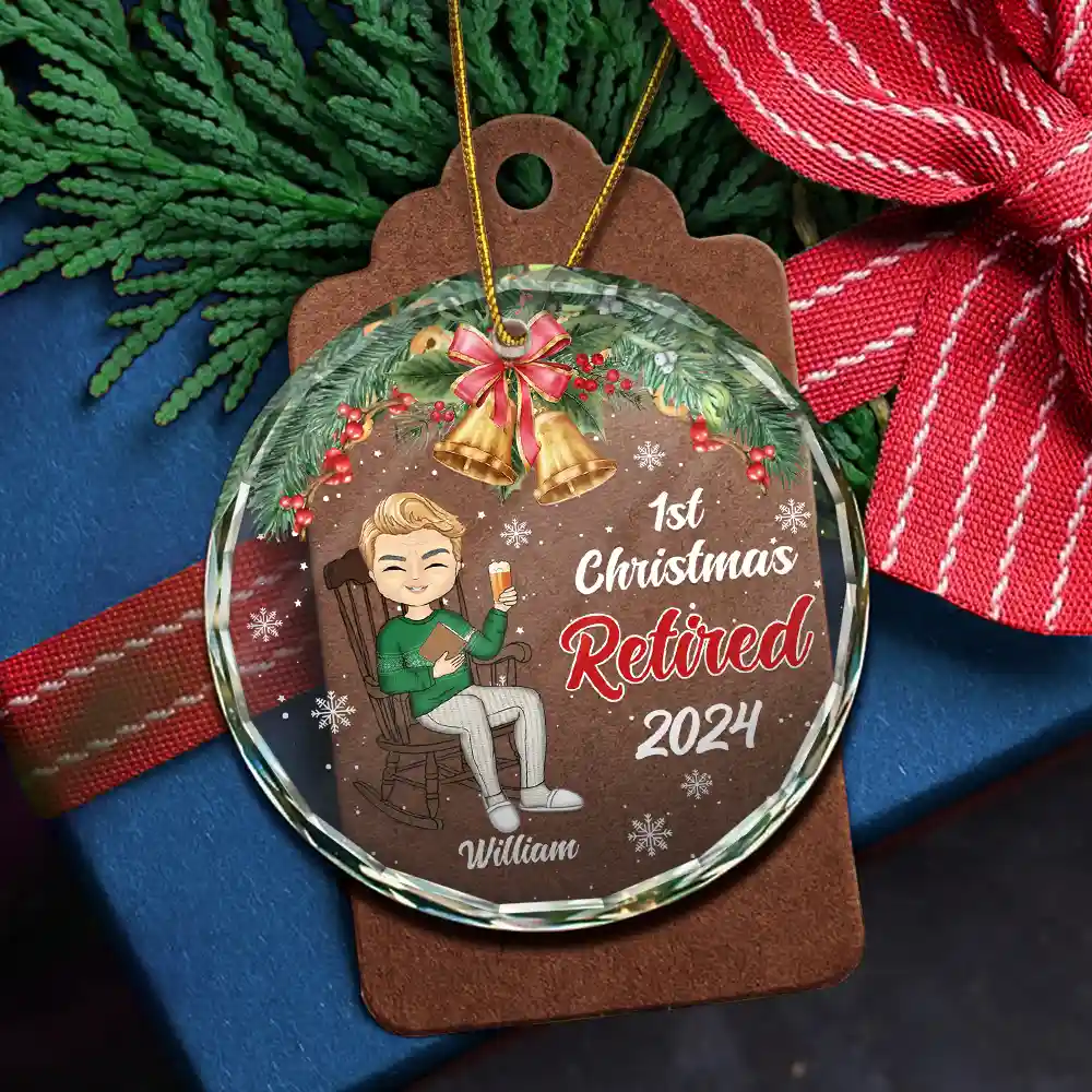 First Christmas Retired - Personalized Circle Glass Ornament - Image 5