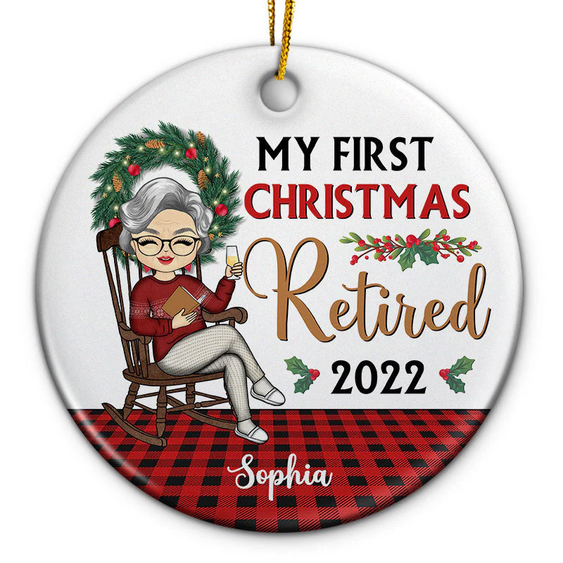 First Christmas Retired - Personalized Custom Circle Ceramic Ornament