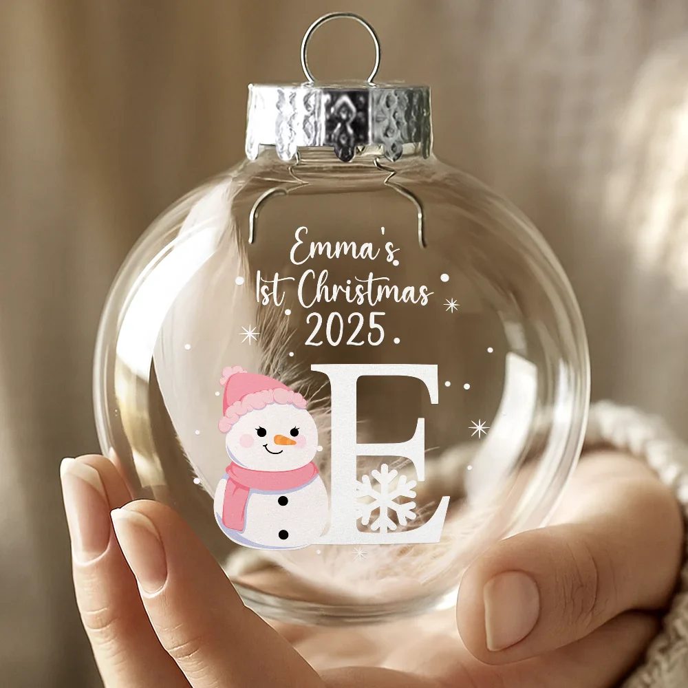 First Christmas Snowman - Personalized Glass Bauble Ornament - Image 3