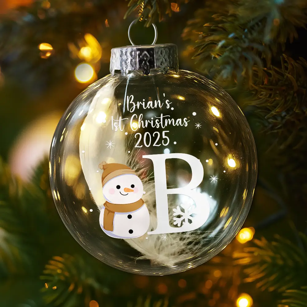 First Christmas Snowman - Personalized Glass Bauble Ornament - Image 4