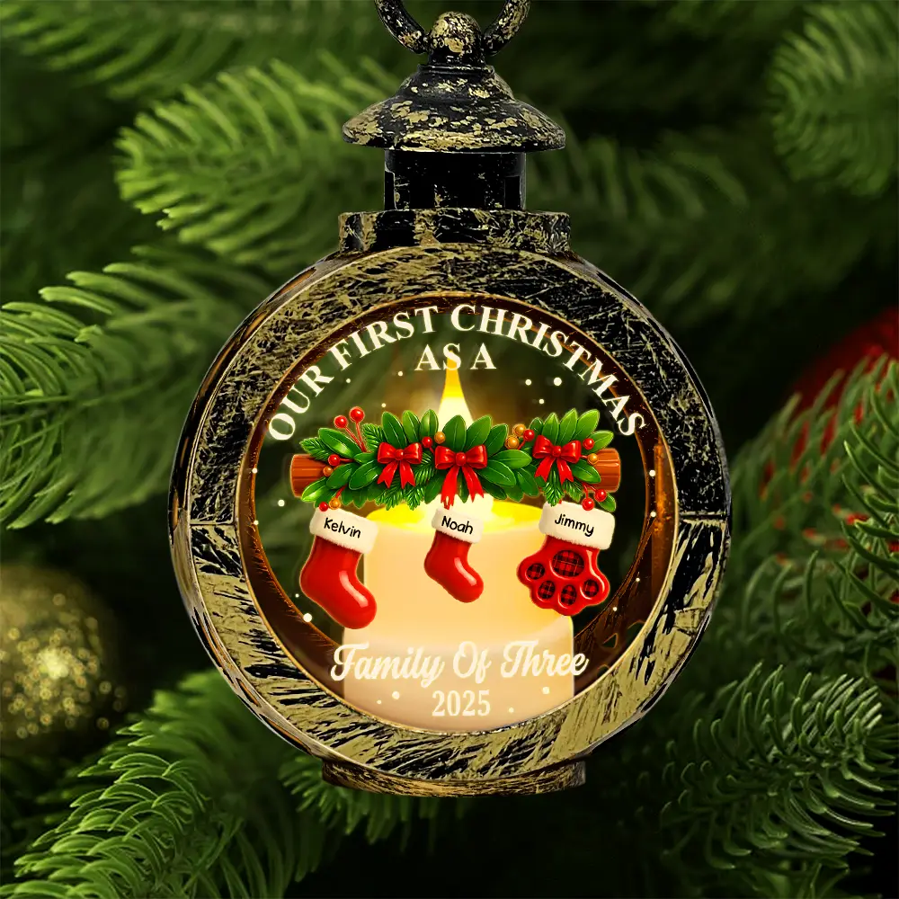 First Christmas Stocking Family - Personalized Candlelight Lantern Ornament - Image 2