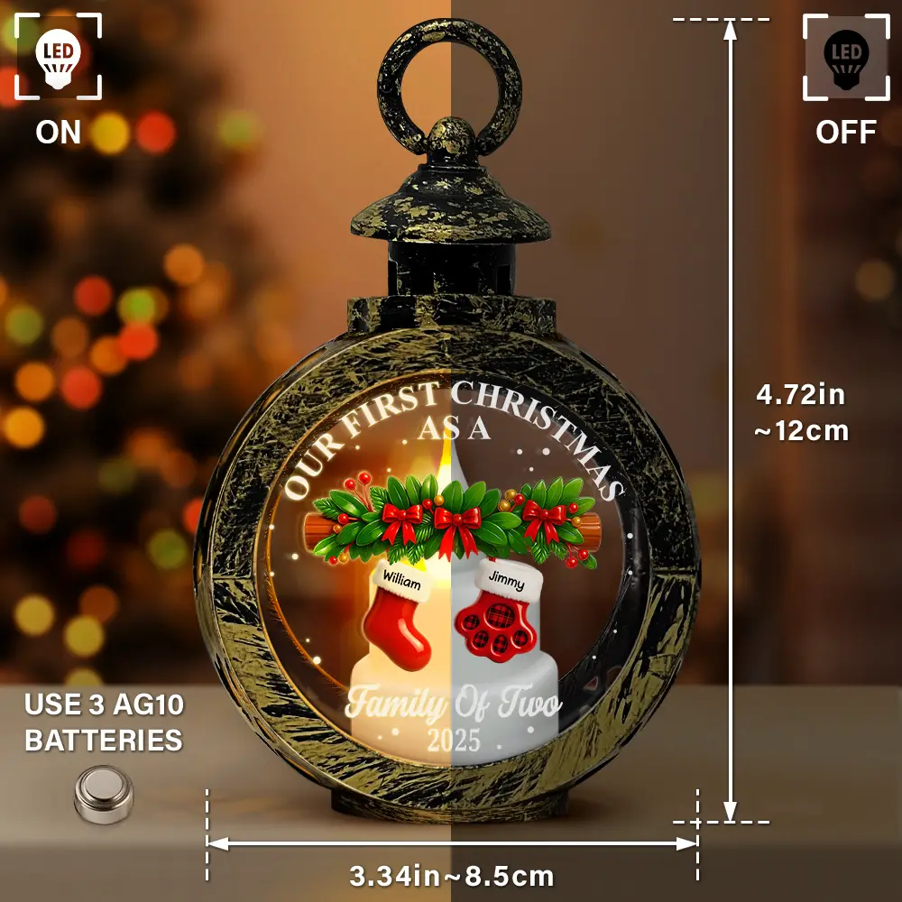 First Christmas Stocking Family - Personalized Candlelight Lantern Ornament - Image 3