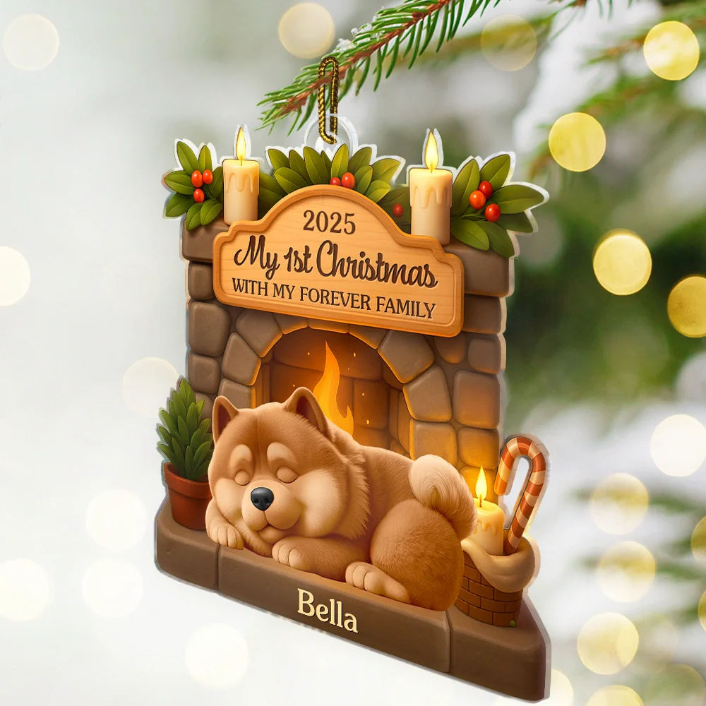 First Christmas With My Forever Family 3D Effect Dog - Personalized Custom Shaped Acrylic Ornament - Image 2