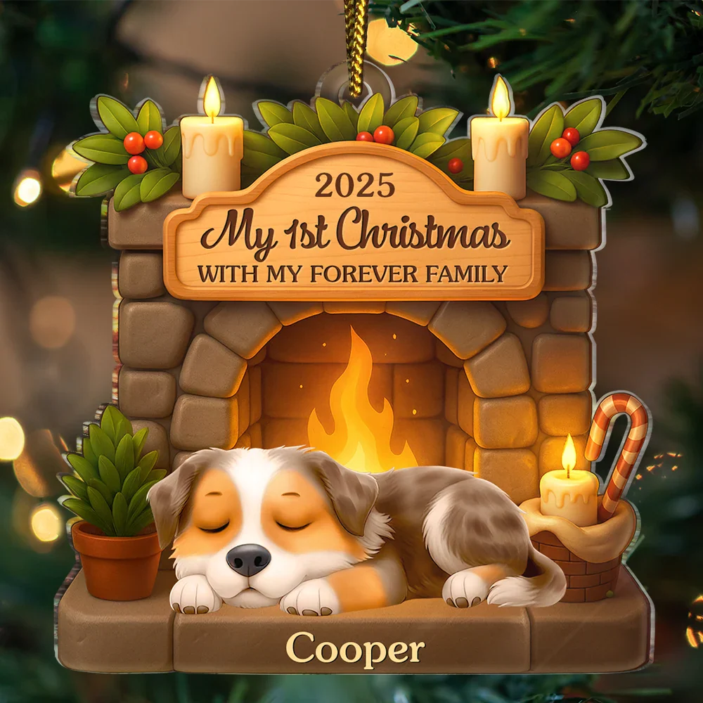 First Christmas With My Forever Family 3D Effect Dog - Personalized Custom Shaped Acrylic Ornament - Image 3