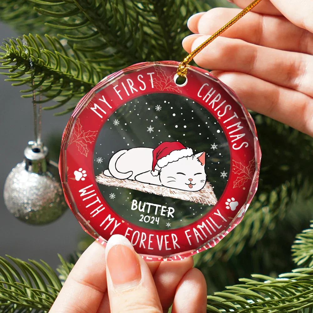 First Christmas With My Forever Home - Personalized Circle Glass Ornament - Image 2