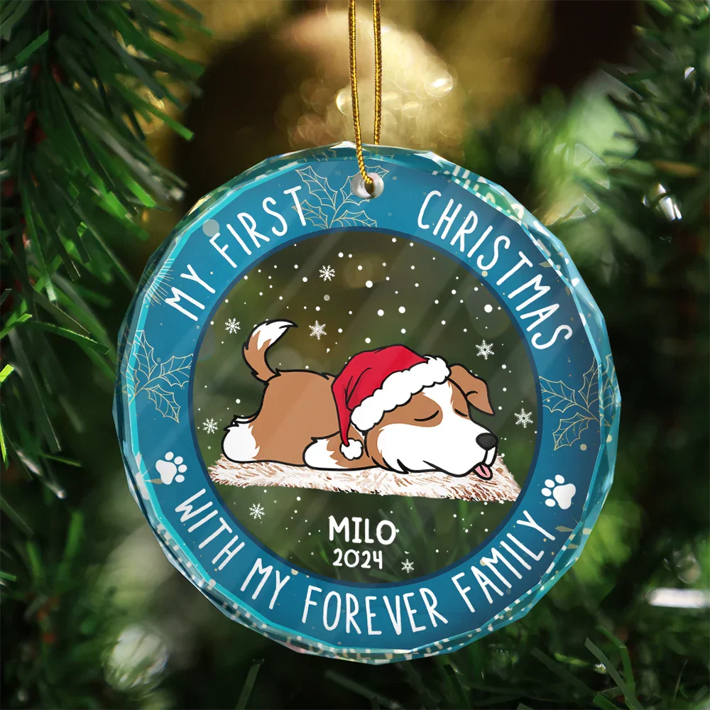 First Christmas With My Forever Home - Personalized Circle Glass Ornament - Image 3