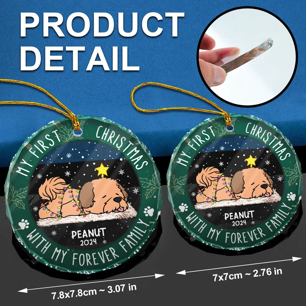 First Christmas With My Forever Home - Personalized Circle Glass Ornament - Image 6