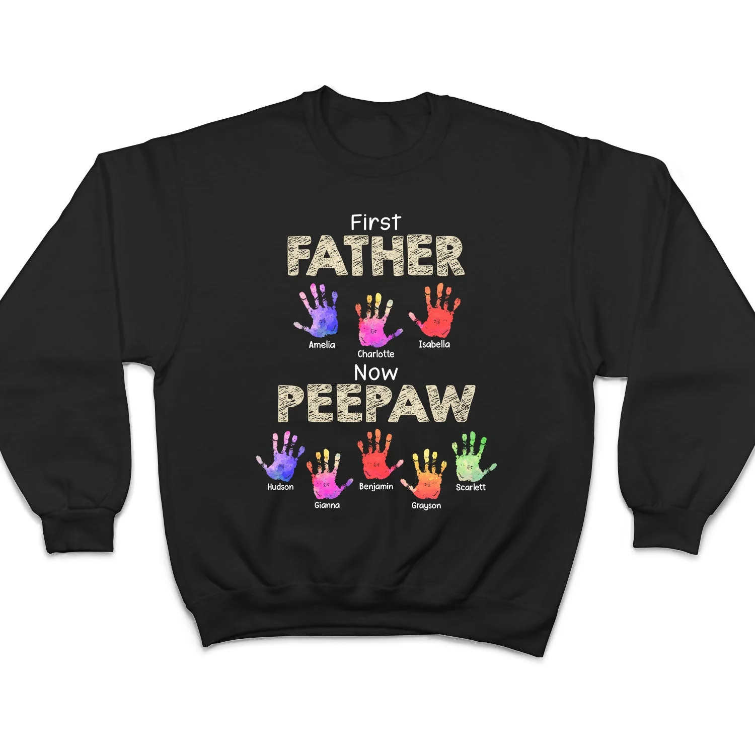 First Dad Now Grandpa Handprints - Gift For Father, Grandfather - Personalized T Shirt - Image 5