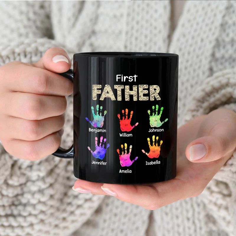 First Dad Now Grandpa Handprints - Personalized Black Mug - Image 3